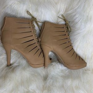 Tan Ankle Boots Lace Up High Heel